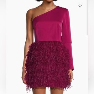 NWT Neiman Marcus Liv Foster Pink One Shoulder Mini Dress Feather